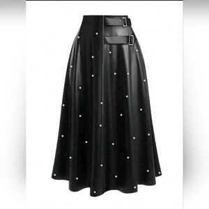 Brand new faux leather pearl midi skirt